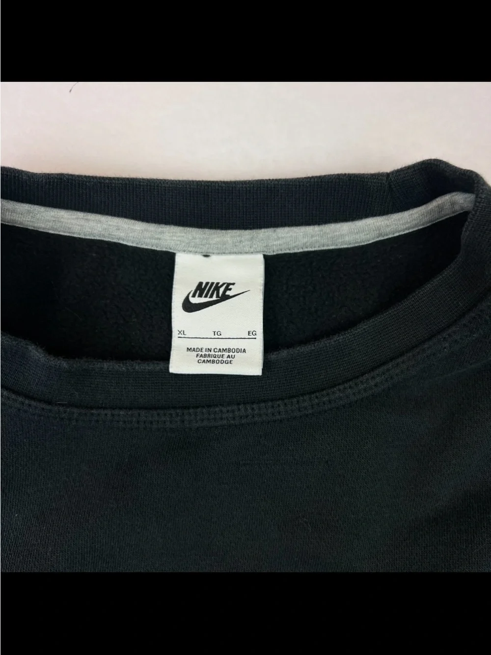 Nike Club Fleece Crew Sweatshirt Black Long Sleeve White Spell Out Logo XL